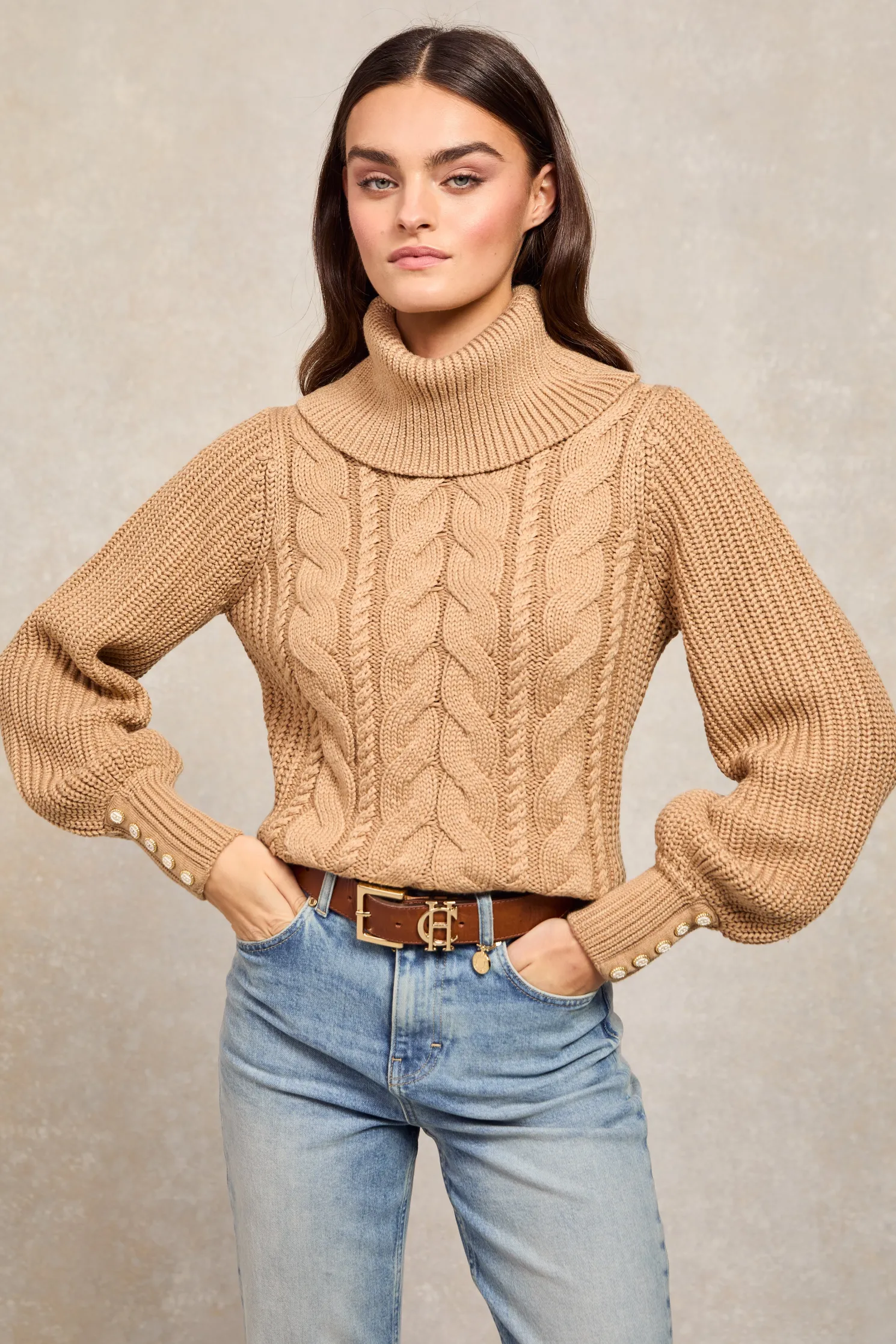 Corded Roll Neck Knit (Camel)