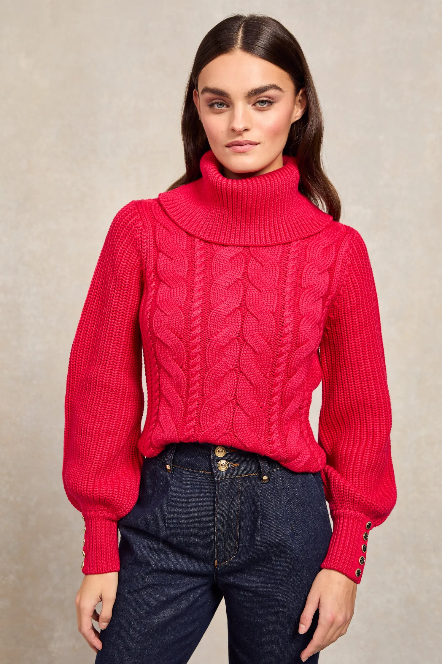 Corded Roll Neck Knit (Raspberry)