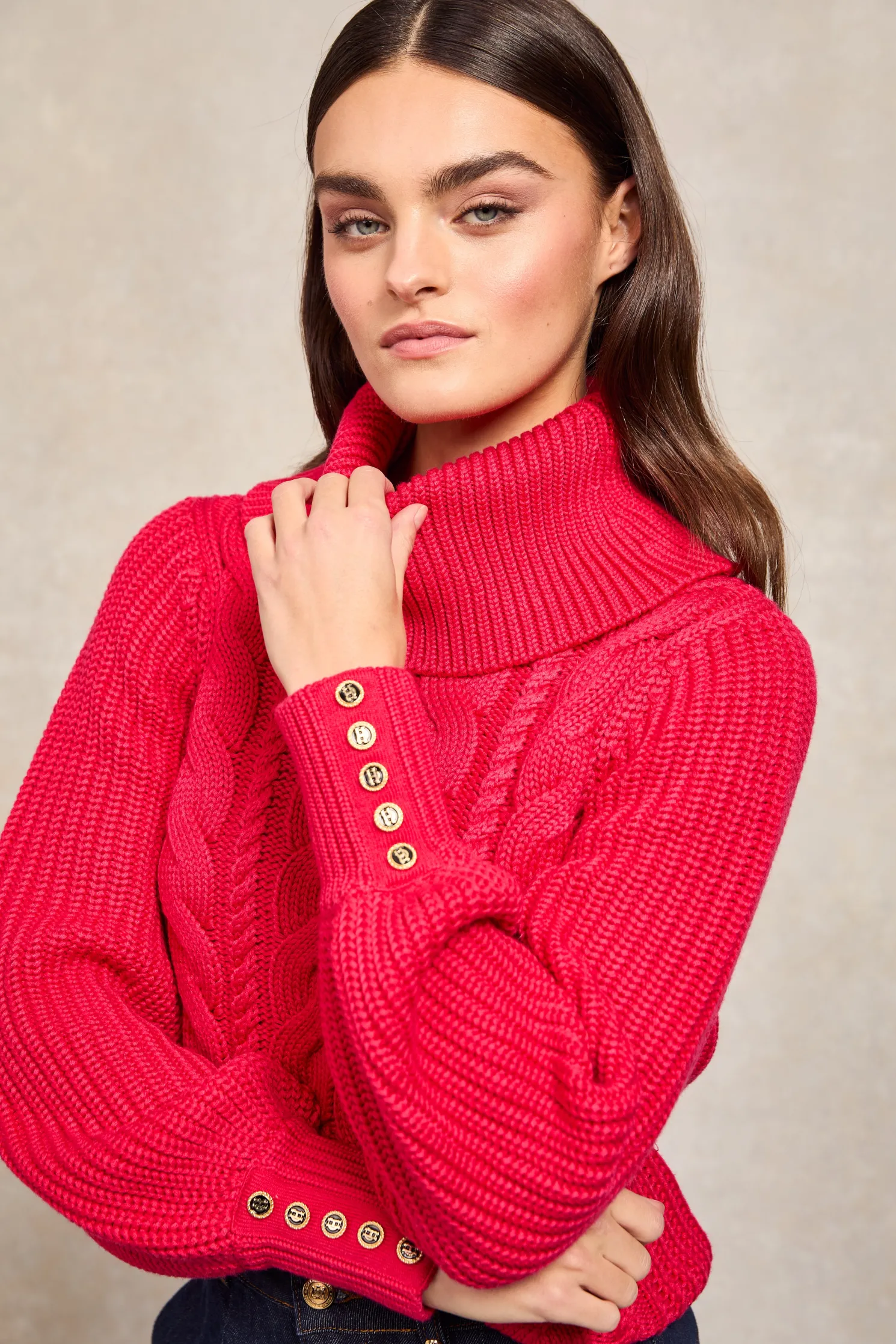Corded Roll Neck Knit (Raspberry)