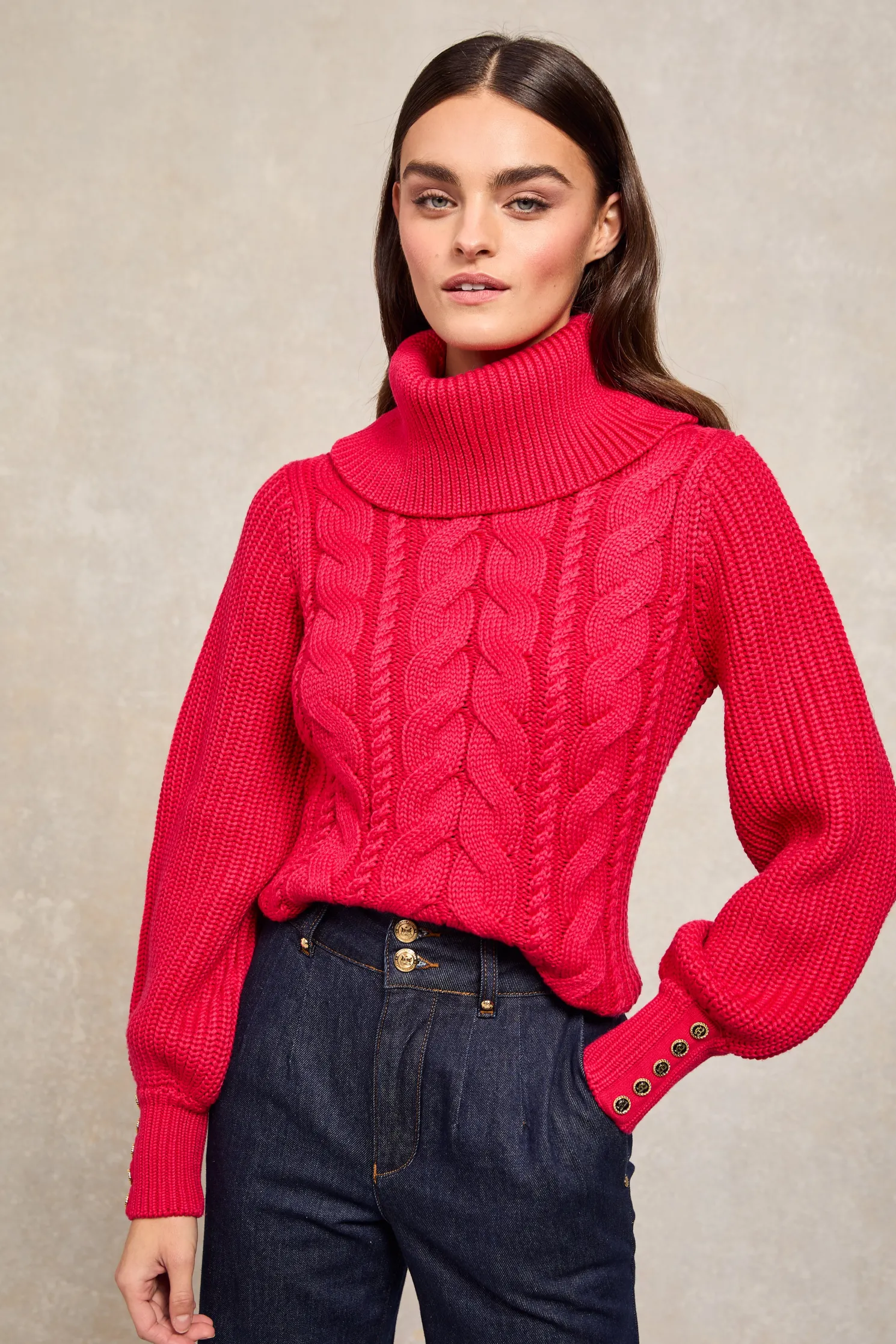 Corded Roll Neck Knit (Raspberry)