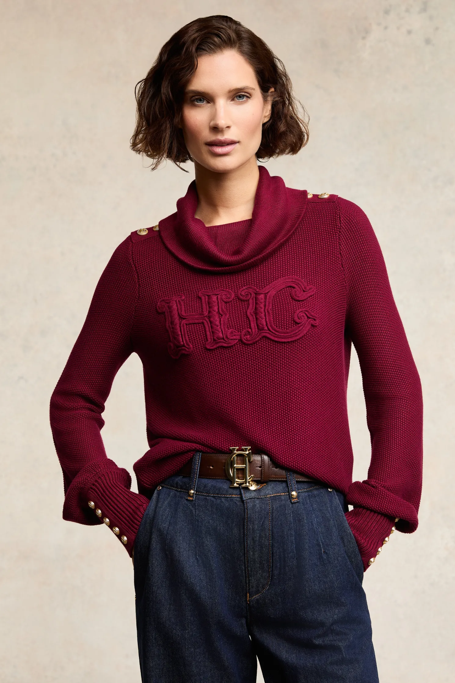 Daisy Roll Neck Knit (Wine)