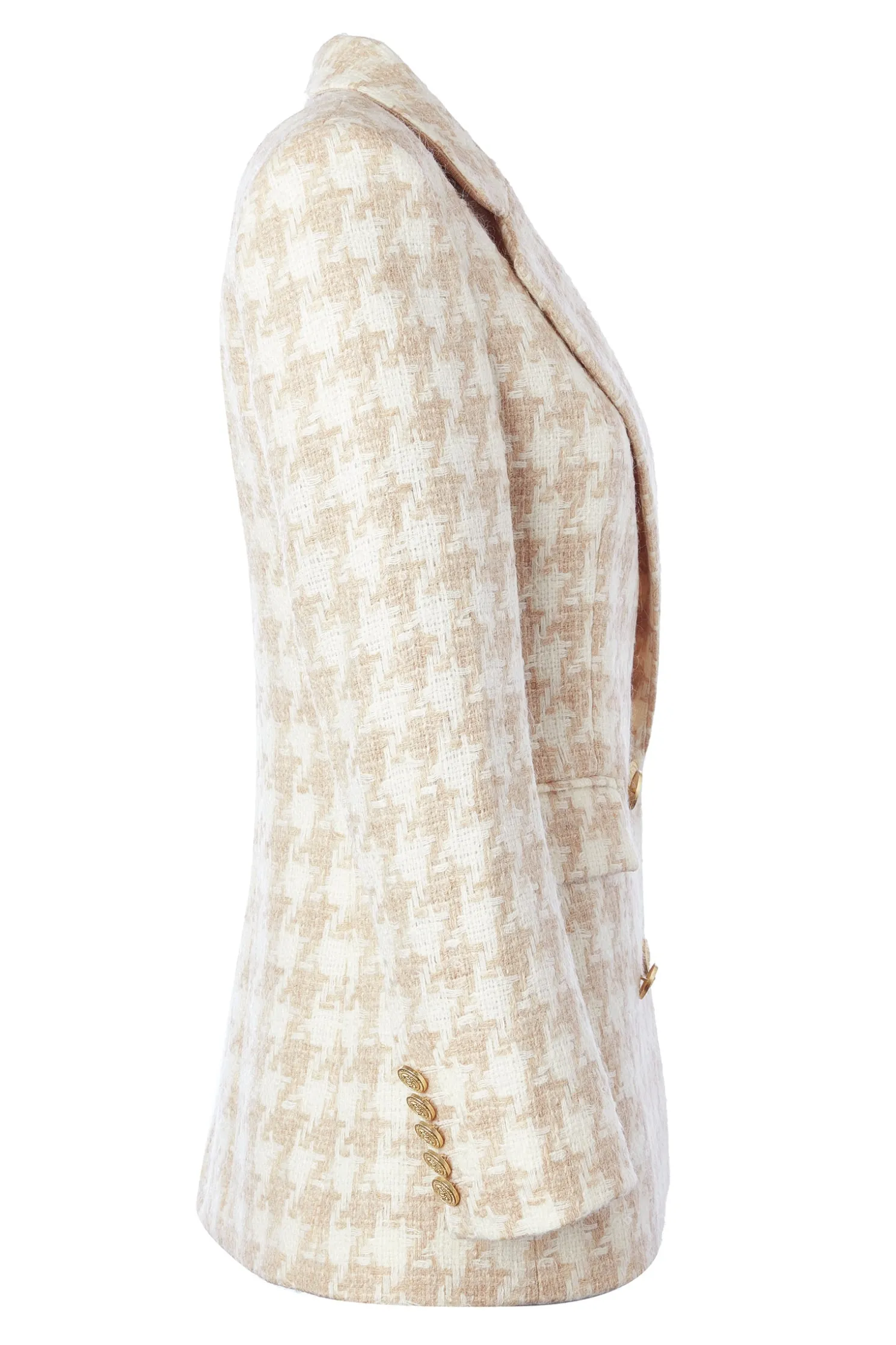 Double Breasted Blazer (Camel Houndstooth)