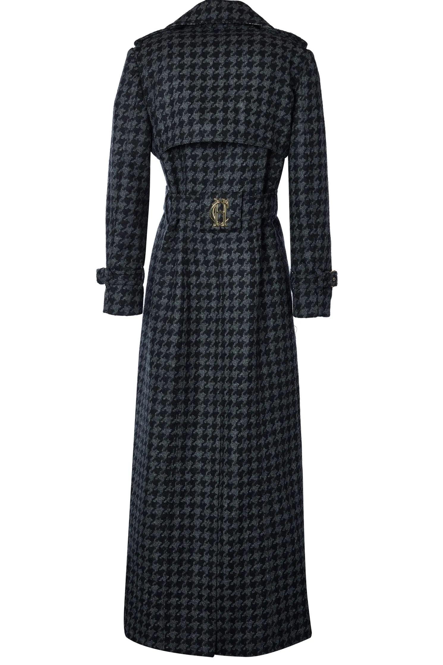 Full Length Chelsea Trench Coat (Large Scale Charcoal Houndstooth)