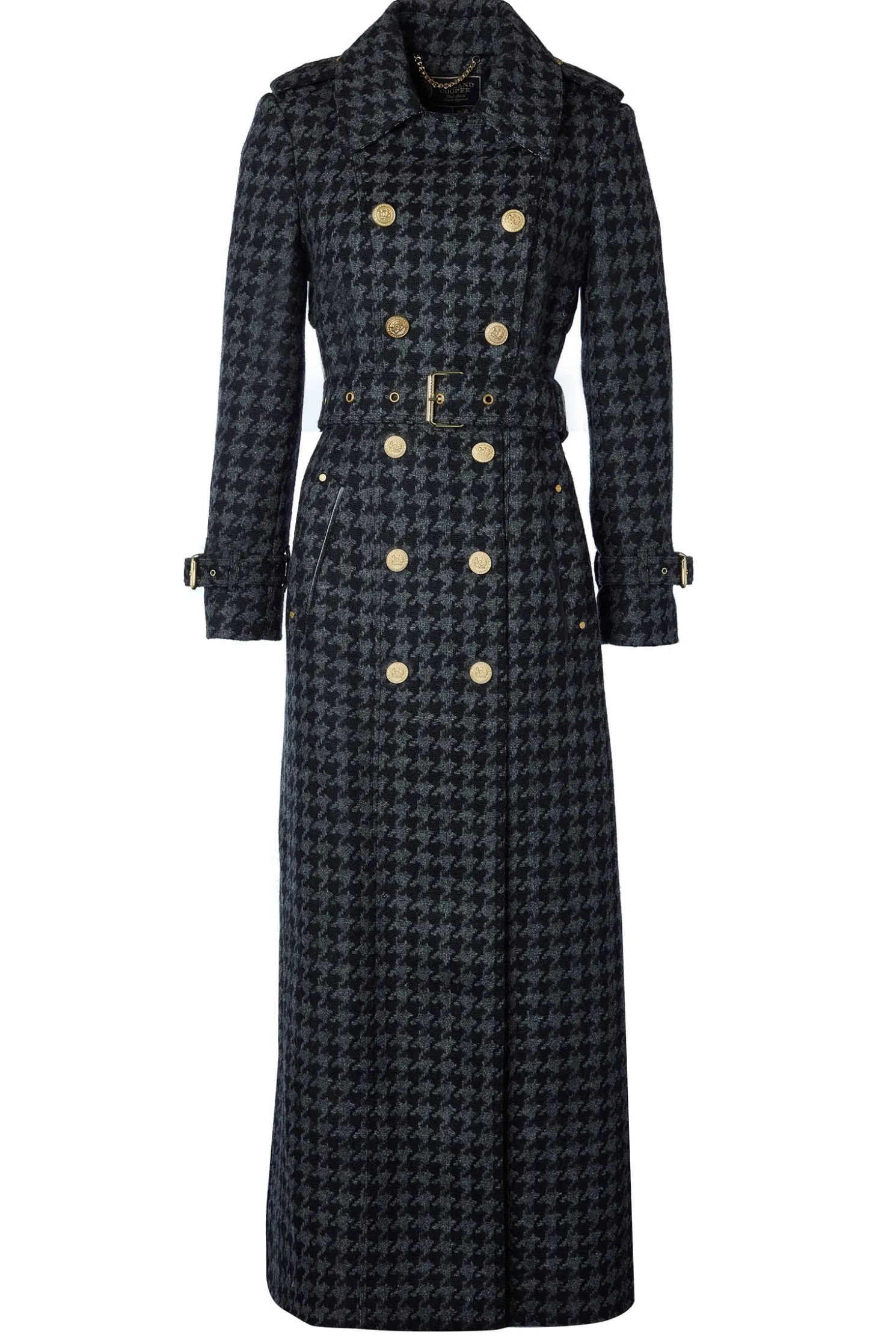 Full Length Chelsea Trench Coat (Large Scale Charcoal Houndstooth)