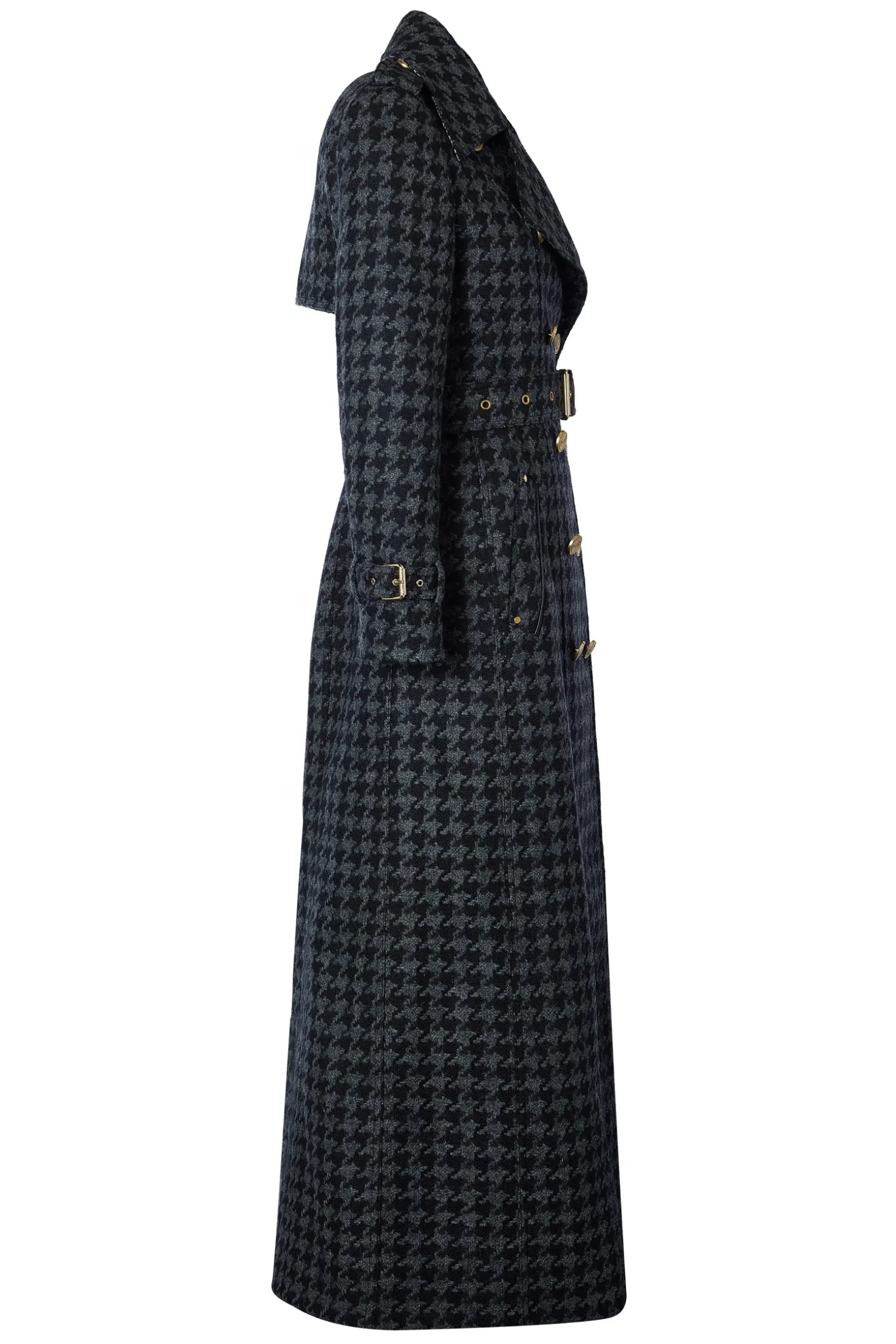 Full Length Chelsea Trench Coat (Large Scale Charcoal Houndstooth)