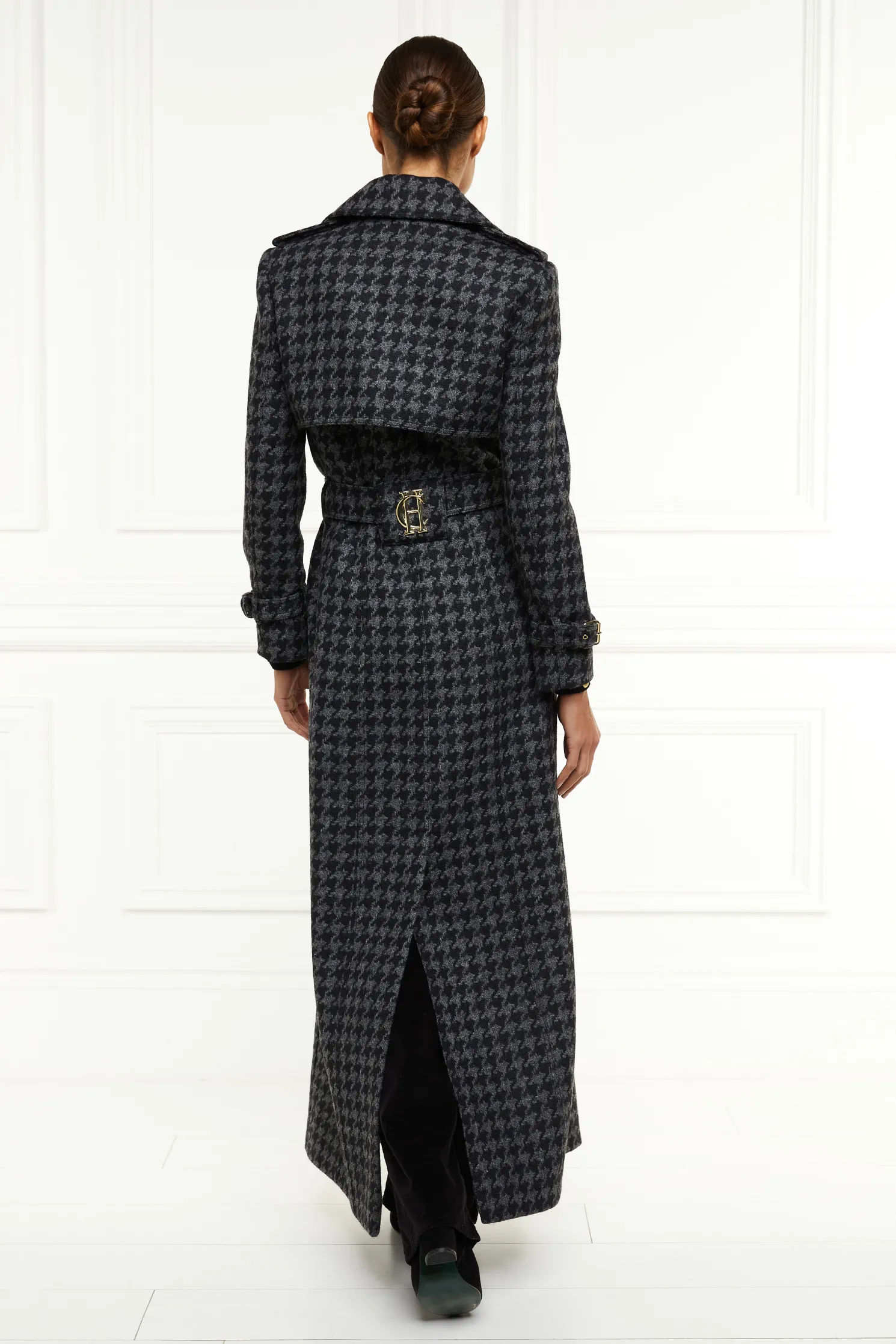 Full Length Chelsea Trench Coat (Large Scale Charcoal Houndstooth)