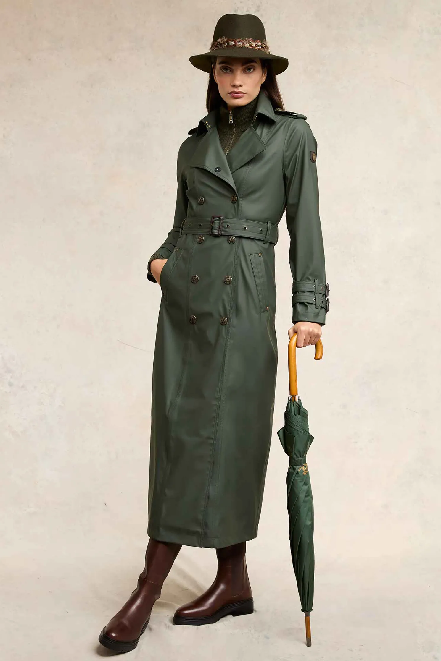 Full Length Kendal Waterproof Trench Coat (Evergreen)