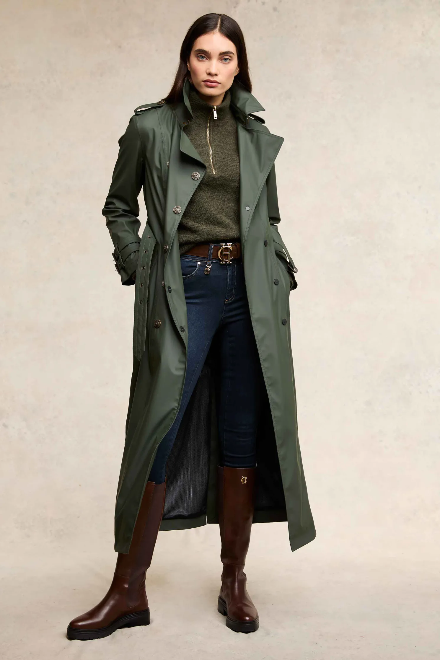 Full Length Kendal Waterproof Trench Coat (Evergreen)