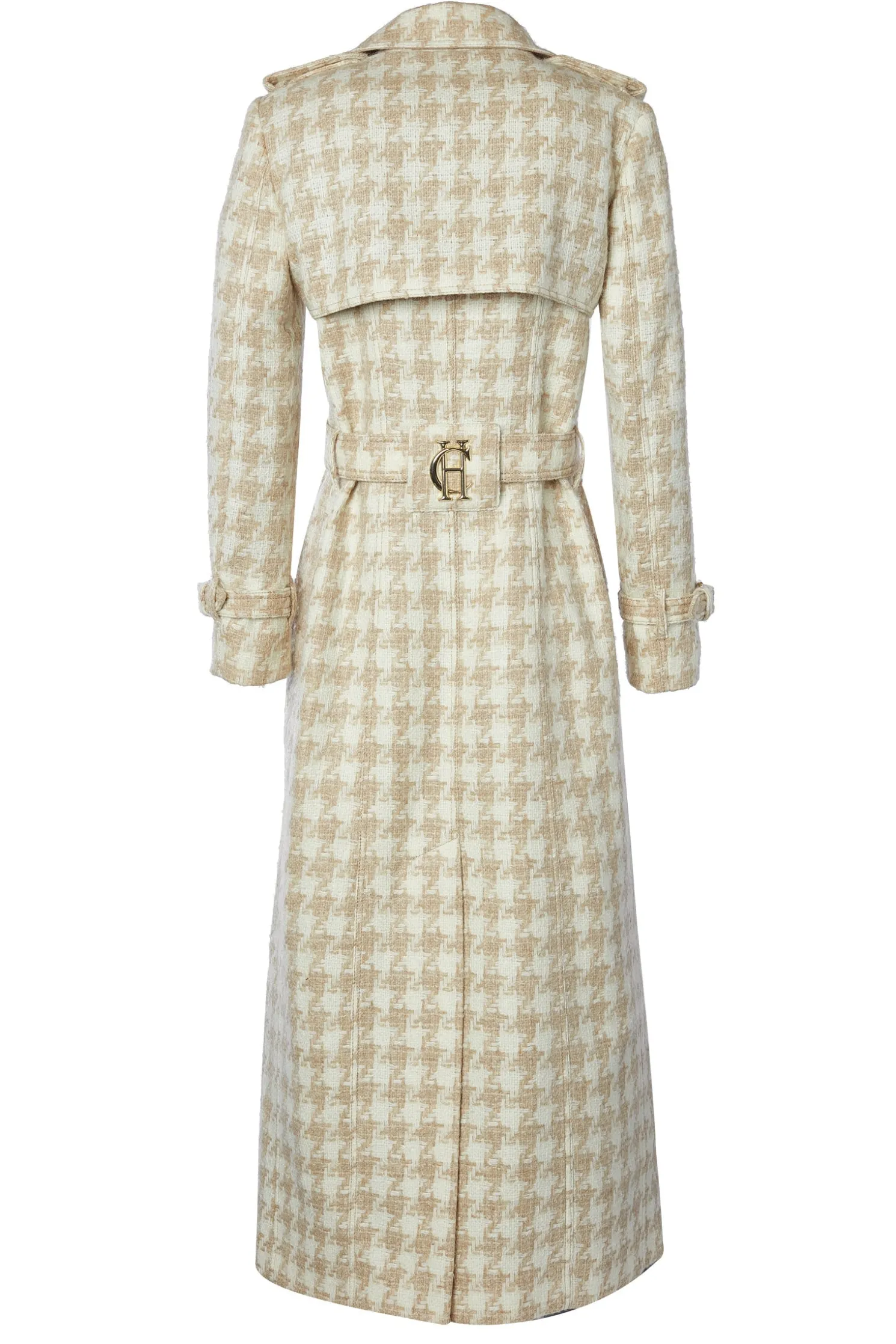 Full Length Marlborough Trench Coat (Camel Houndstooth)