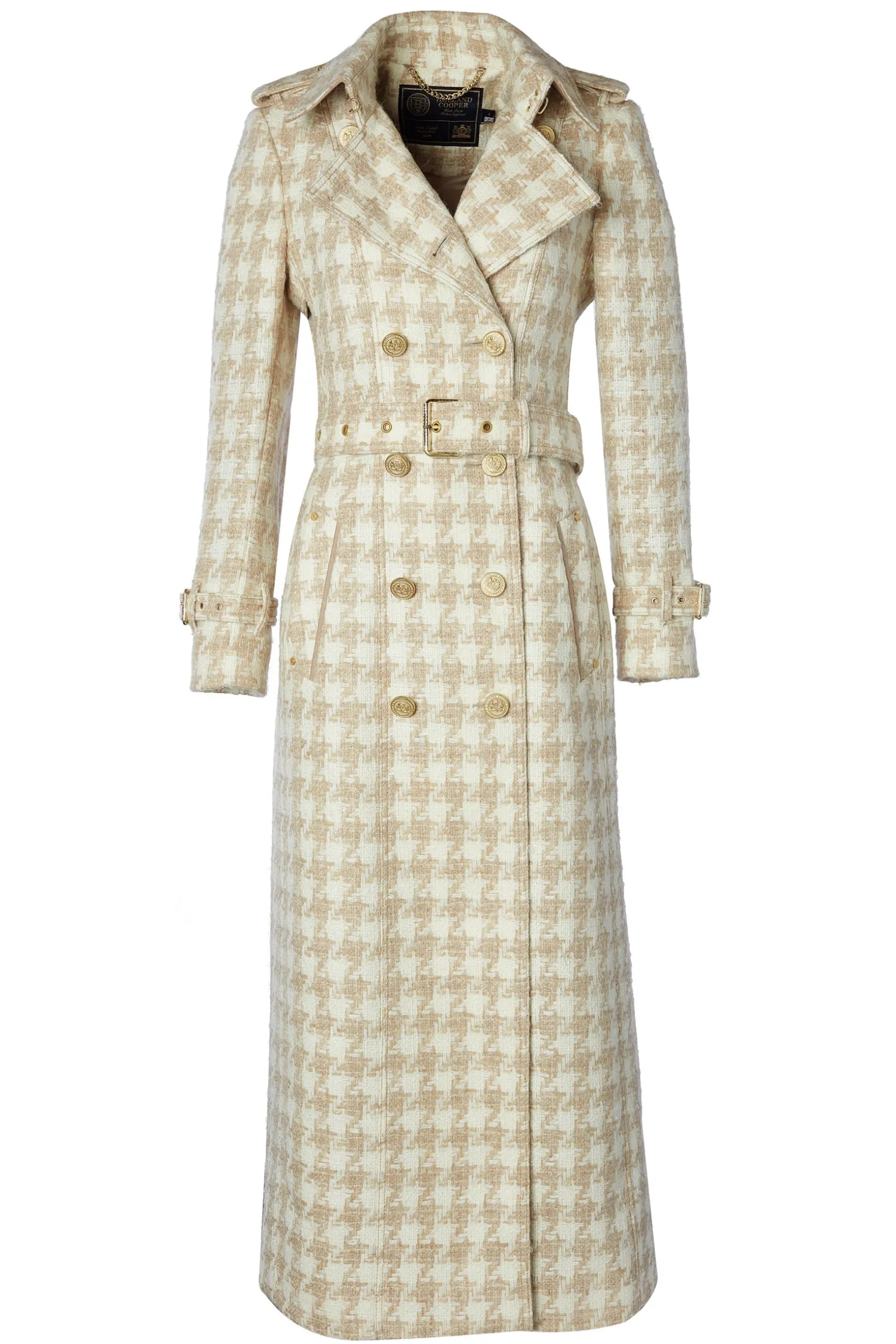 Full Length Marlborough Trench Coat (Camel Houndstooth)