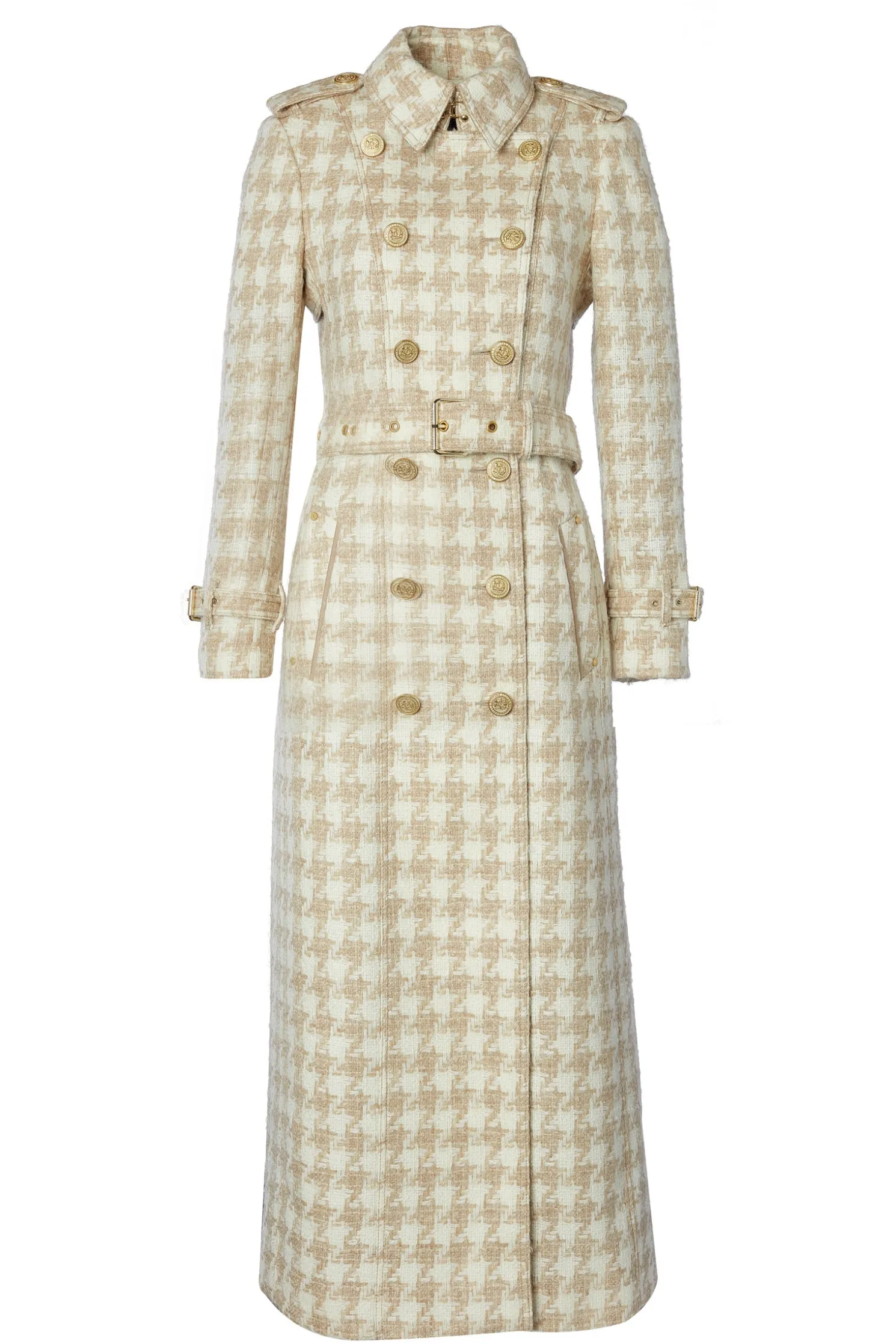 Full Length Marlborough Trench Coat (Camel Houndstooth)