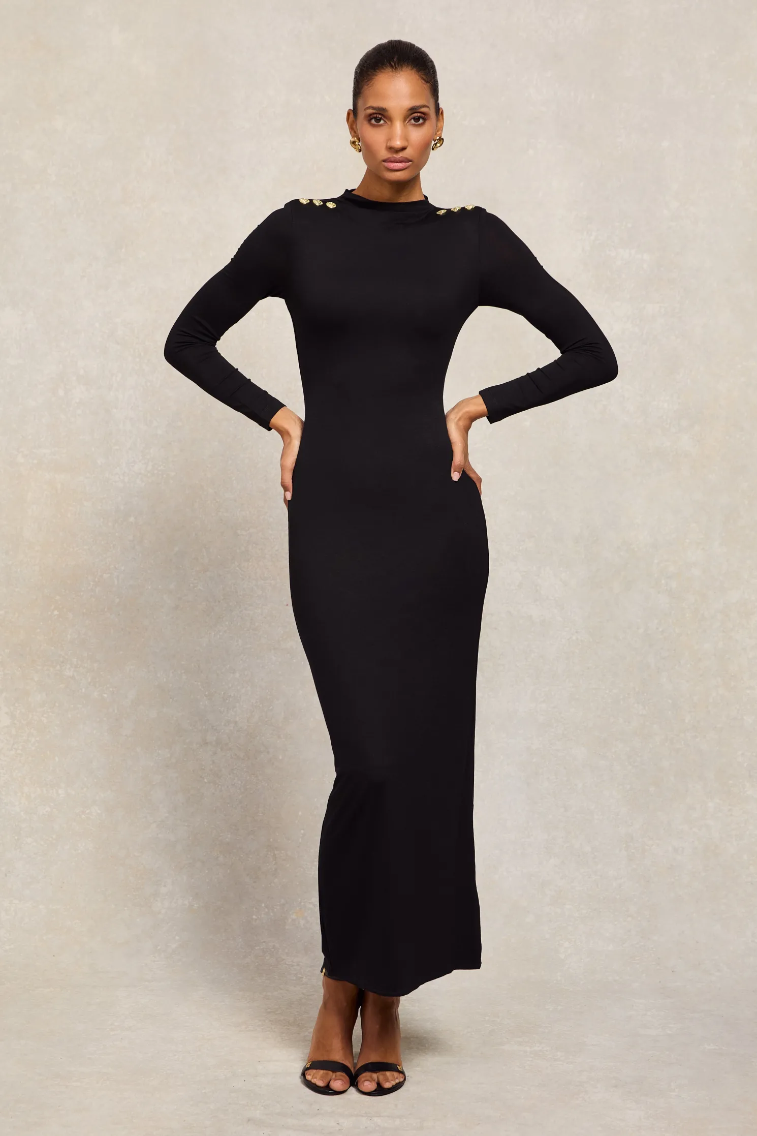 Harper Long Sleeve Maxi Dress (Black)