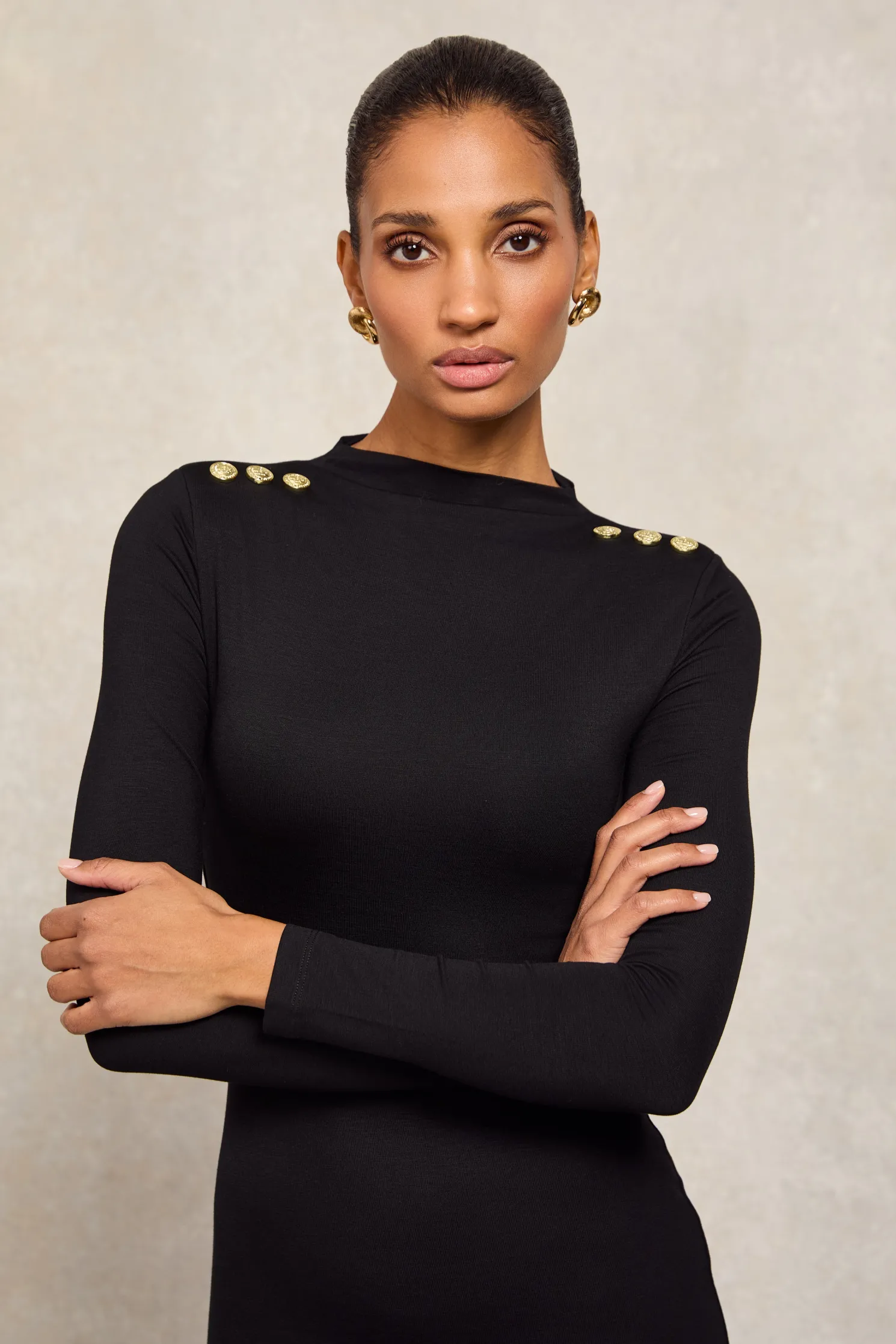 Harper Long Sleeve Maxi Dress (Black)