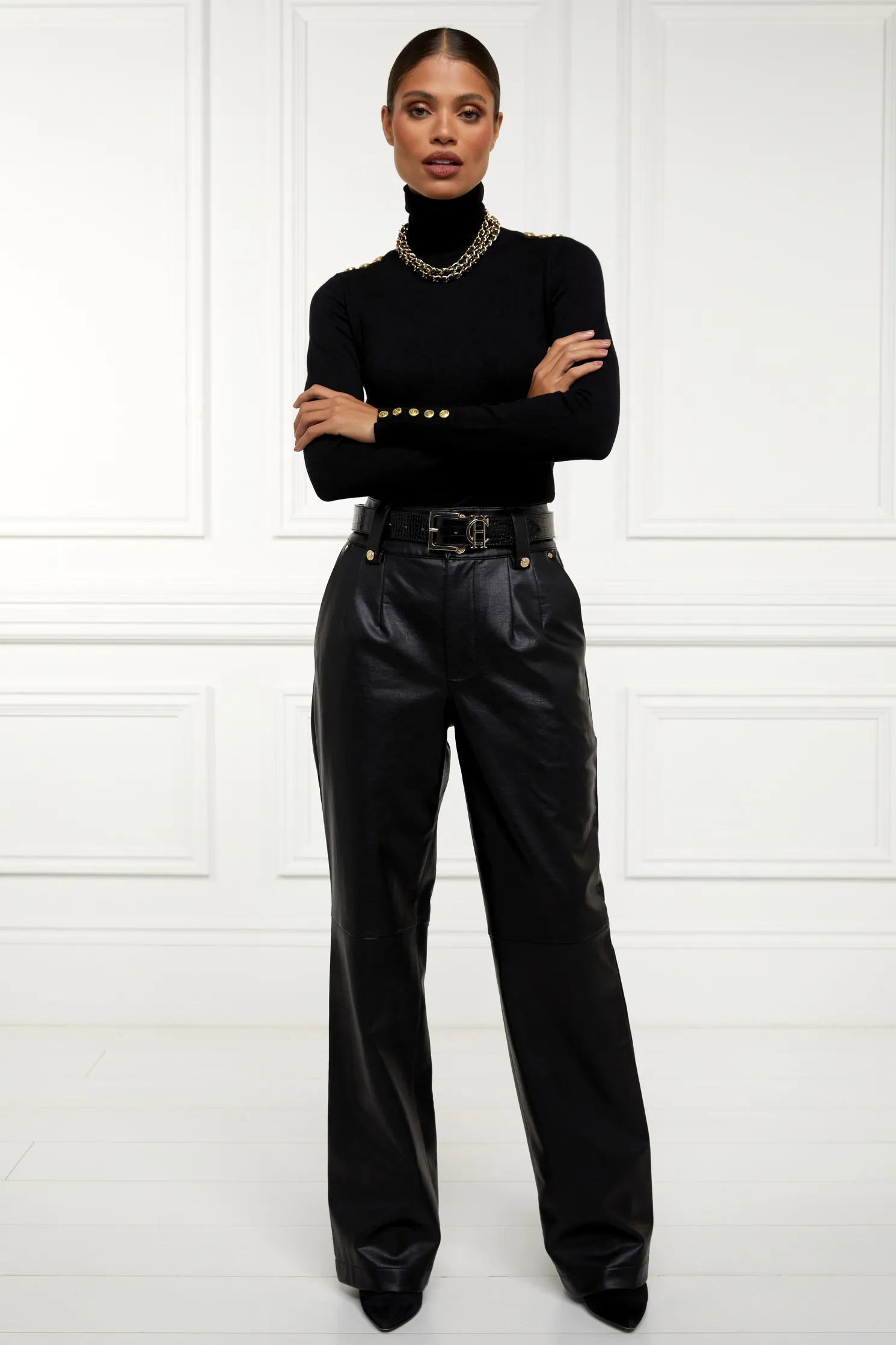 High Waisted Faux Leather Trouser (Black)