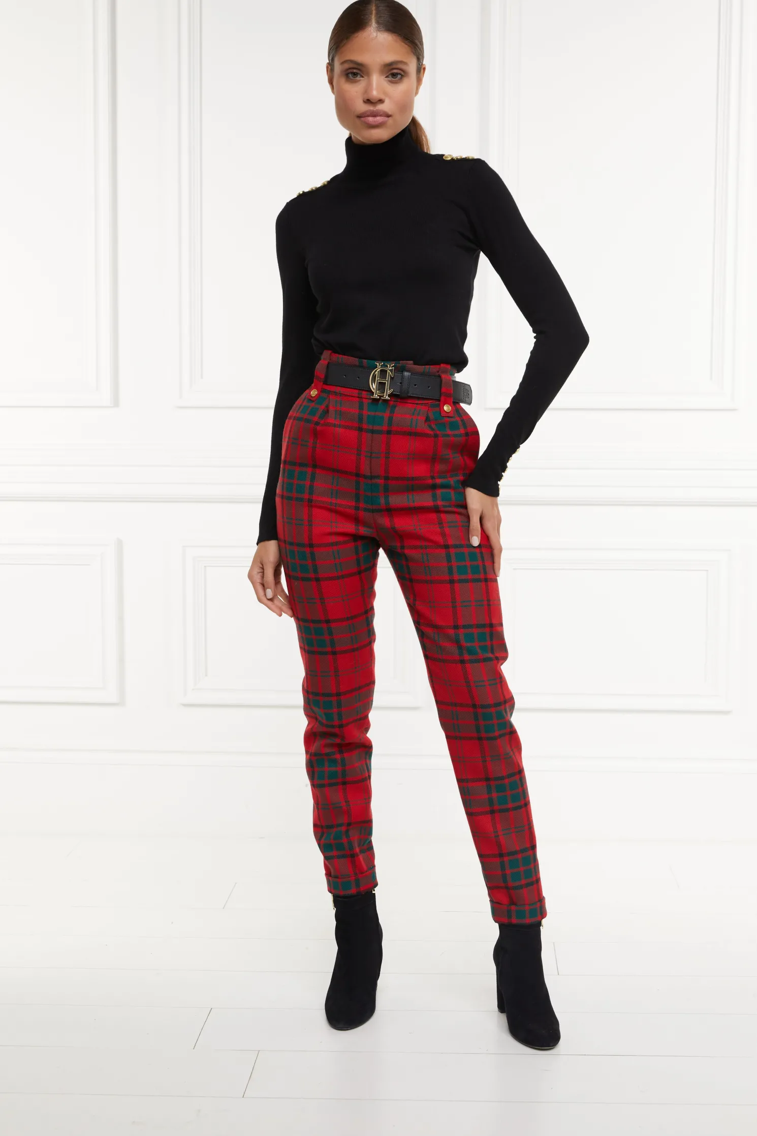 High Waisted Peg Trouser (Red Tartan)