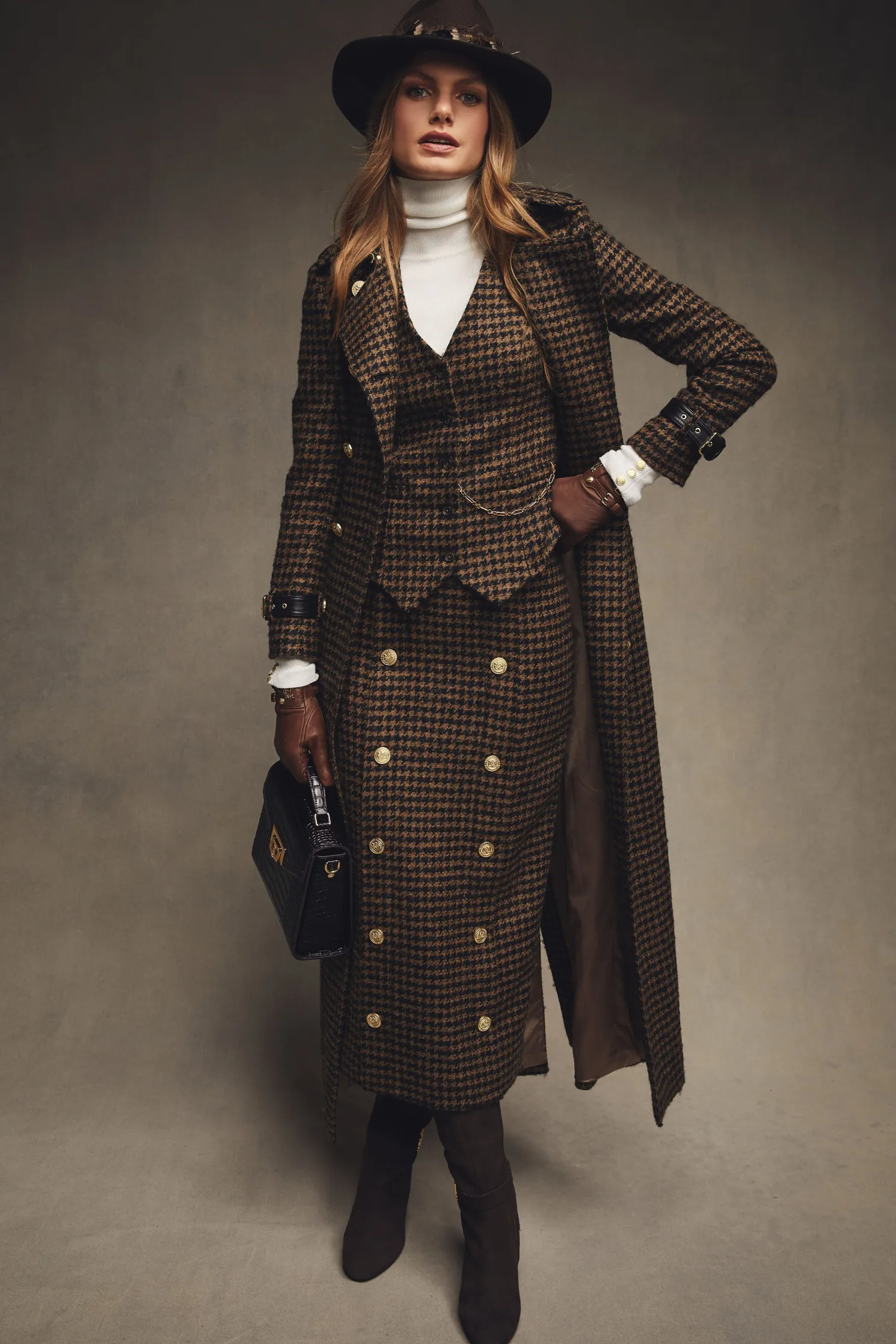 Knightsbridge Maxi Skirt (Chocolate Houndstooth)