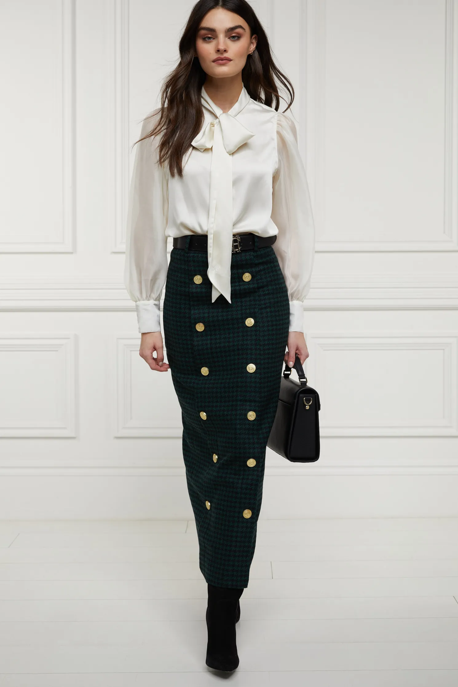Knightsbridge Maxi Skirt (Emerald Houndstooth)