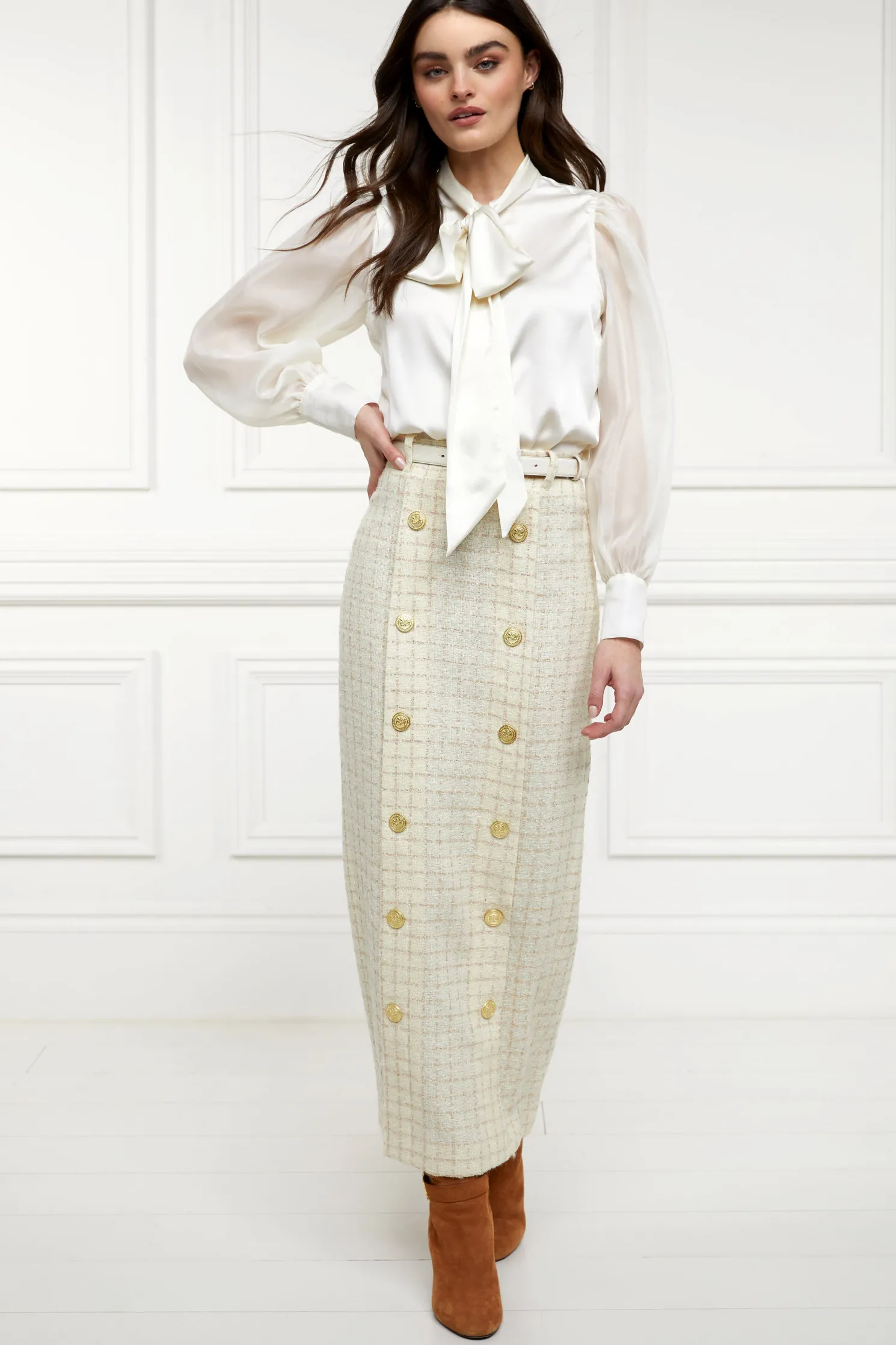 Knightsbridge Maxi Skirt (Ivory Sparkle Tweed)