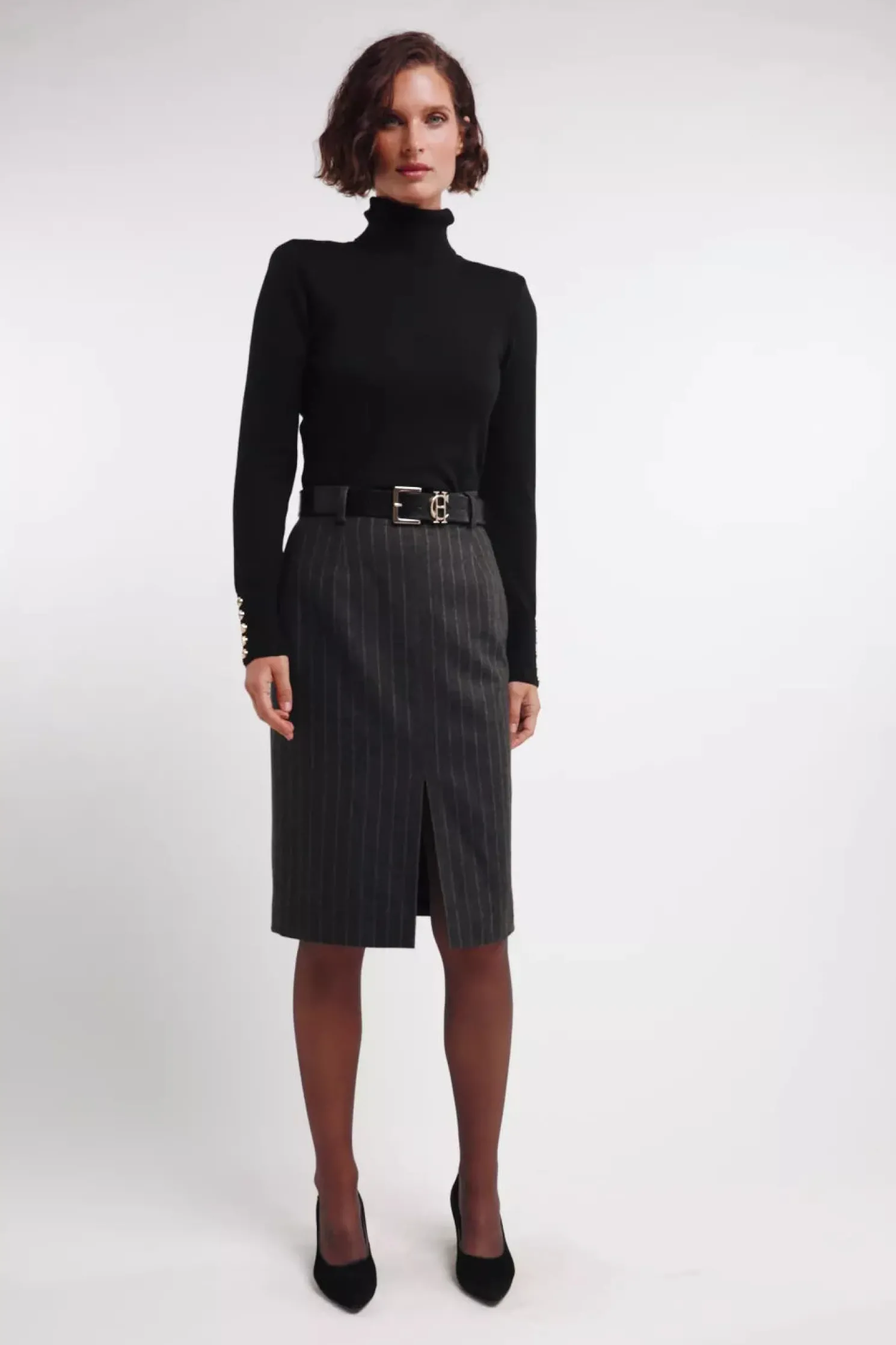 Mayfair Pencil Skirt (Charcoal Pinstripe)