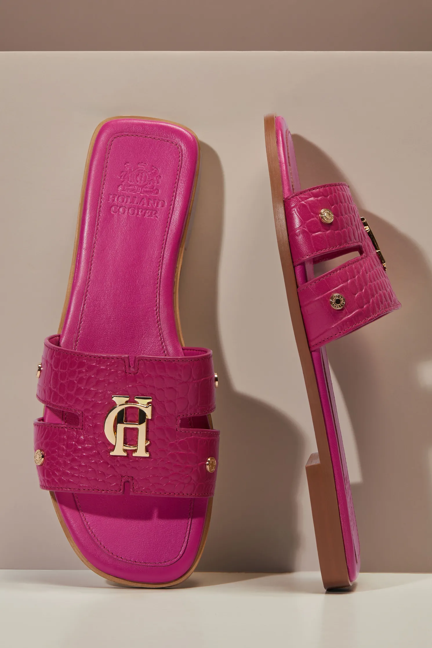 Monogram Slides (Pink Croc)