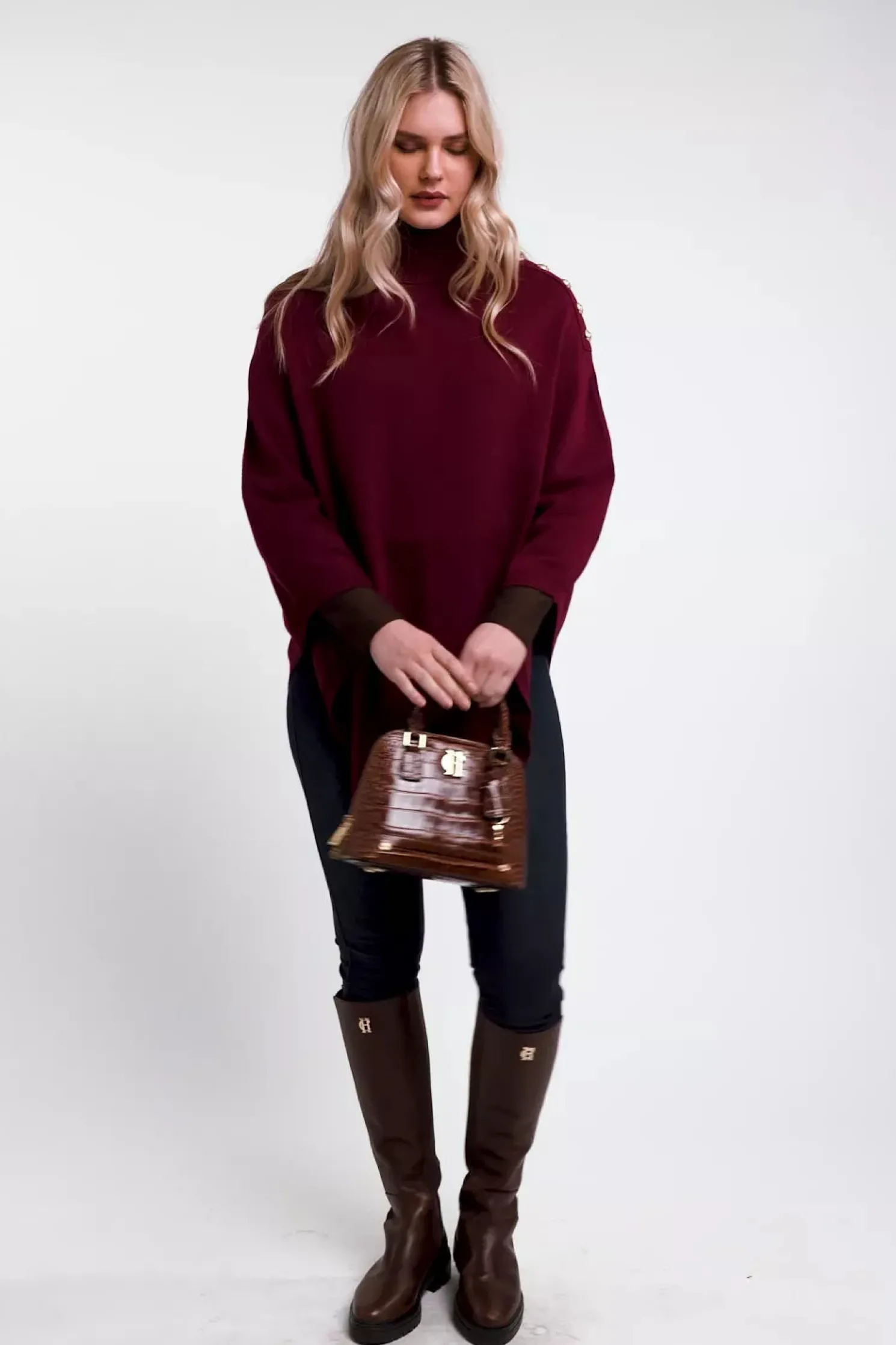 Roll Neck Cape (Wine)