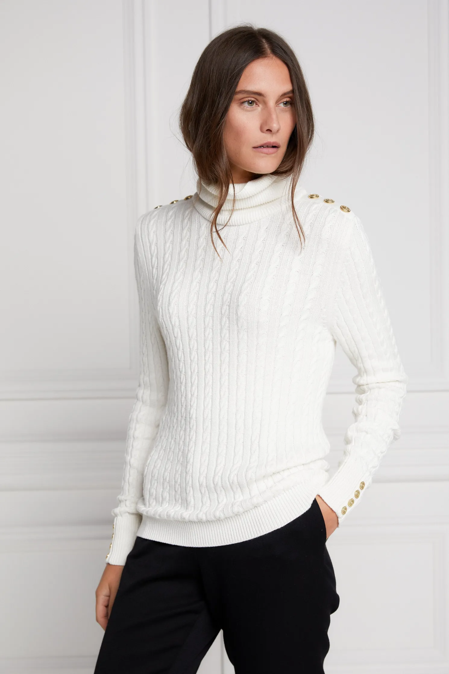 Seattle Roll Neck Cable Knit (Winter White)
