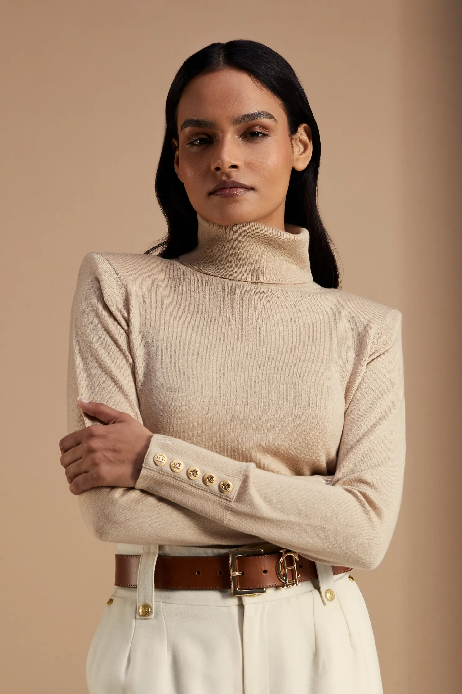 Victoria Cashmere Roll Neck (Stone)